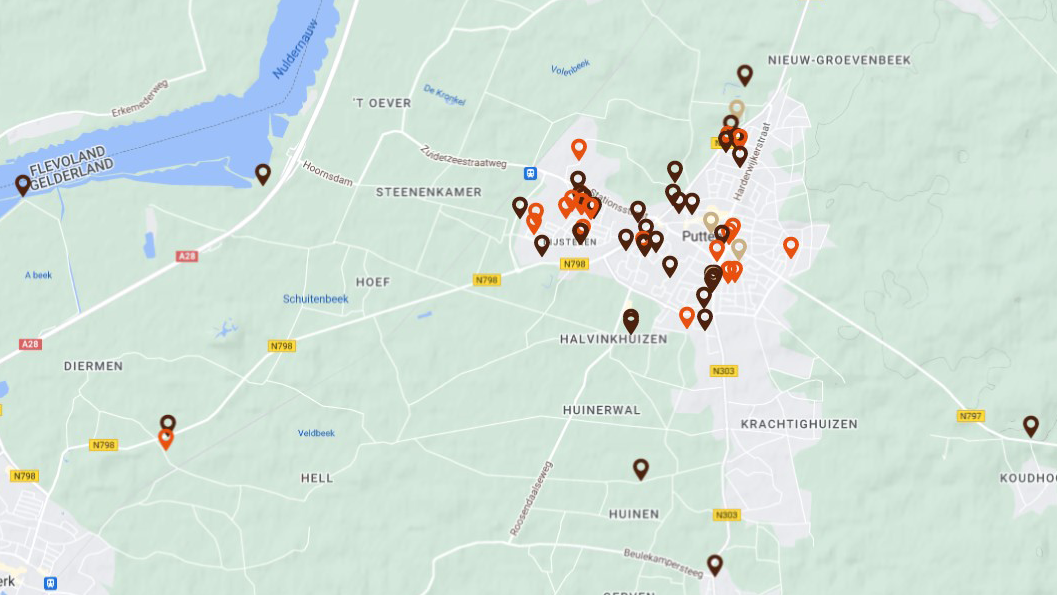 Kaart als impressie voor aanpak fietspalen in Putten